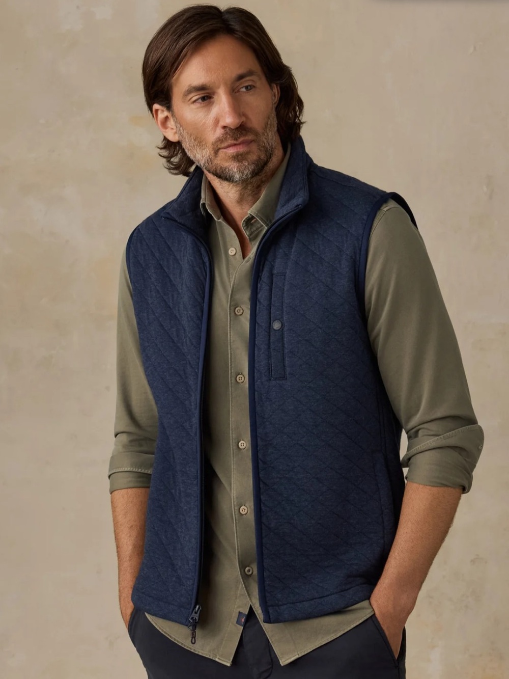 NWT FAHERTY MENS EPIC QUILTED VEST NAVY MELANGE SIZE MEDIUM